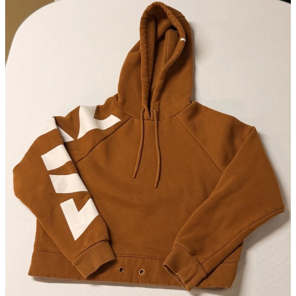 Zyia Brown Active crop hoodie women size S pullover sweatshirt Logo Gym Training